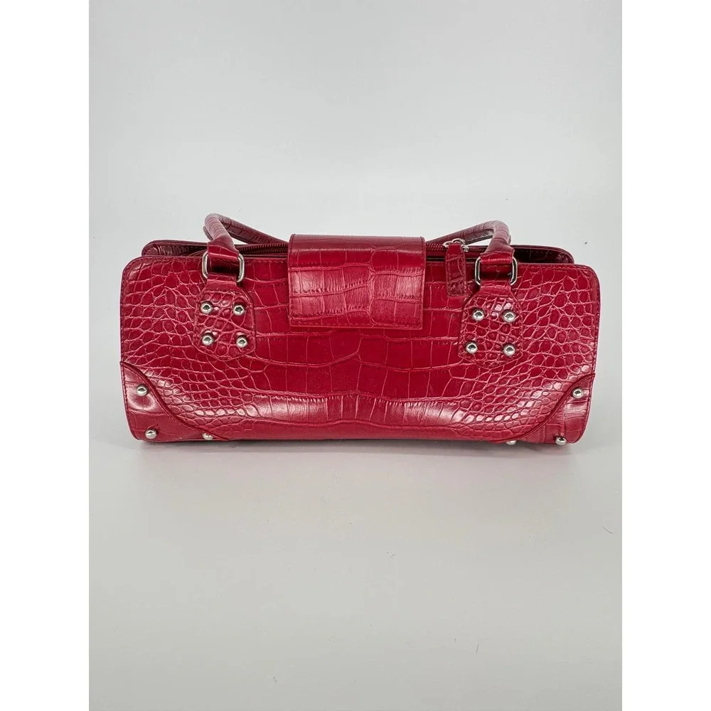 Vintage Red Faux Crocodile Shoulder Bag Baguette Purse Satchel Studded 90s Y2K